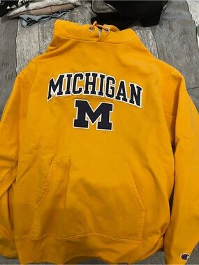 Champion Michigan Goldenrod Hoodie with Navy 'M' Logo